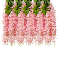 Vente en gros de 6 pièces de glycine en soie artificielle beige guirlande de fleurs suspendue vigne colorée pour Halloween Graduation Pâques