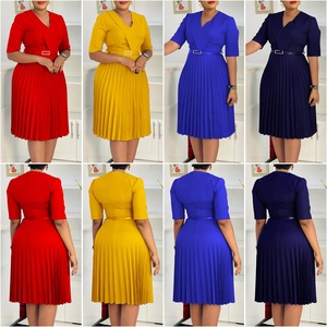 Vestidos de verano modernos D562 para mujer, casuales, elegantes, con cuello en V, media manga, plisados, para oficina, vestidos africanos para mujer. - Product Image 2