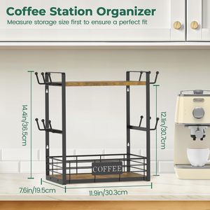 <span class=keywords><strong>2</strong></span> Tier Mug đứng giá gỗ cà phê Mug Cup chủ cây Bar Station Organizer gỗ cà phê Bar tháp hiển thị kệ với 12 móc - Product Image 2