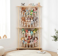 Étagère d'angle en bois pour jouets avec 4 hamacs en macramé tressé, grande capacité, organisateur de peluches, style moderne
