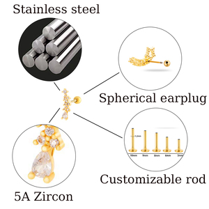 HENGSEN Joyería para <span class=keywords><strong>Piercing</strong></span> <span class=keywords><strong>Helix</strong></span> de Acero Inoxidable Chapado en Oro, Pendiente Grande Curvo de Cartílago con Estrella de Cristal, Tipo Rook Lobe con Cierre de Rosca - Product Image 2