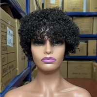Perruque Pixie Curls en Cheveux Humains Courts Bouclés, Perruque Pas Chère Sans Lacet, Entièrement Faite à la Machine, pour Femmes Noires