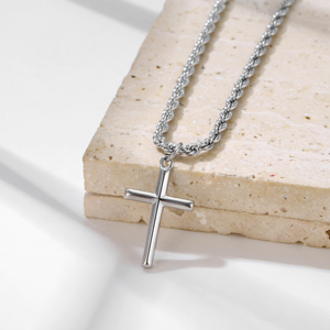 Custom Jóias Impermeável Cruz Colar Homens Pingente Corda Cadeia De Aço Inoxidável 25mm Bevel Cruz Crucifixo Colar Pingente - Product Image 3