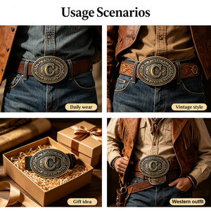 Hebilla de Cinturón Personalizada de 30-36 mm con Letra Inicial Estilo Vaquero Occidental Vintage, Aleación de Zinc, Latón Antiguo para Hombre, Accesorio para Cinturón de Jeans - Product Image 3