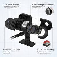 Caméra de voiture sans fil à double objectif 1080P AHD avant et de recul avec vision nocturne, micro intégré et support adhésif 3M