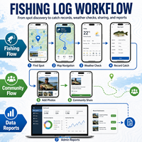 Développement d'une application de pêche en plein air personnalisée pour iOS et Android avec enregistrements des lieux de pêche, des enregistrements des prises, des données météorologiques LionCreate