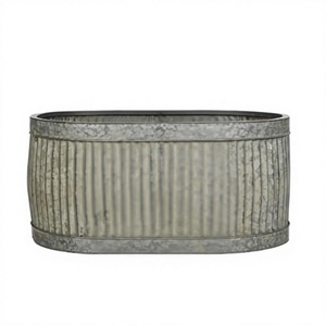 Contenedor rectangular de metal galvanizado, contenedor de almacenamiento con diseño acanalado, maceta de estilo industrial, macetas de metal con asas - Product Image 1