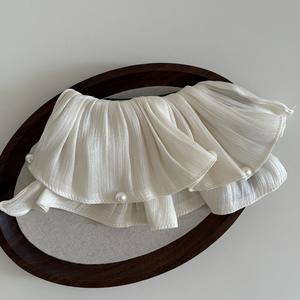 Pince à cheveux en maille plissée double couche avec perles, style Princesse Française - Product Image 5