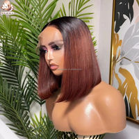 Peluca Bob Liso 1B/Marrón con Encaje Frontal HD 13x4, Cabello Humano Sin Pegamento, Raíces Oscuras 1B/30, 10 Pulgadas, 200 Densidad, Lista para Usar, Venta al por Mayor