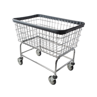 Panier à linge rectangulaire en fil de fer chromé sur roulettes avec barre de suspension pour armoire et salle de bain