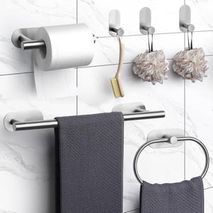 Ensemble moderne et écologique de 4 barres porte-serviettes autocollantes en acier inoxydable avec options noir/argent/or pour accessoires de salle de bain - Product Image 2