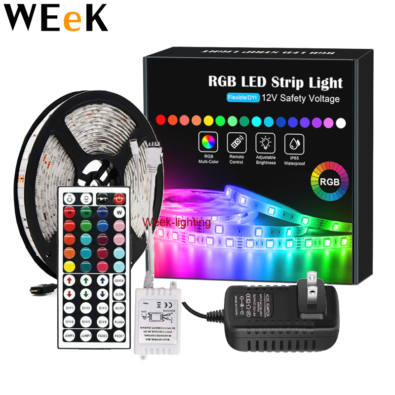 Tira de luz LED de 5M 12V RGB 5050 Cinta de diodo Lampara de cinta impermeable flexible con luz de fondo remota de TV de 44