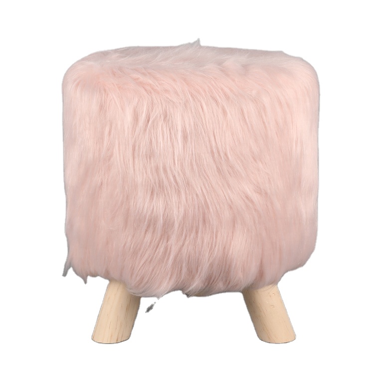 Маленький круглый зеленый пушистый тканевый деревянный пушистый табурет В индустриальном стиле с 3 ножками, товары для дома, современный круглый османский табурет