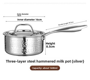 <span class=keywords><strong>Casserole</strong></span> en acier inoxydable martelé avec couvercle, poignée longue, faitout à lait, petite marmite de cuisson, ustensiles de cuisine en gros - Product Image 3