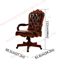 Fauteuil pivotant en cuir capitonné blanc, dossier haut en bois de cerisier avec garniture cloutée, chaise de bureau roulante vintage pour la maison