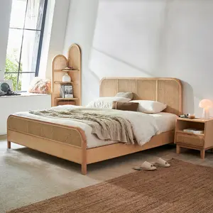 heißer verkauf mittelalterliches asiatisches japanisches massivholz mit echtem rattan schlafzimmer möbel-set doppelbett größe
