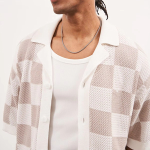 Logo Design personalizzato scollo a <span class=keywords><strong>Polo</strong></span> con collo traforato maglieria estiva a manica corta in cotone uncinetto maglia maglia maglia maglia camicia da uomo - Product Image 3