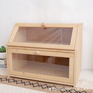 Boîte à pain en bois avec couvercle en verre, double compartiment, rangement de cuisine pour pâtisseries et pains - Product Image 2