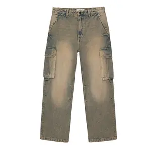 Gingtto Multi-Pocket Desgin classico tinta unita Jeans larghi da uomo larghi Cargo