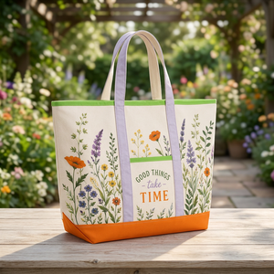 Sac de courses en coton de qualité supérieure avec imprimé floral aux fleurs sauvages colorées et citation inspirante |   Sac de courses réutilisable en tissu - Product Image 3