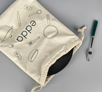 Sac en toile de coton à cordon de serrage réutilisable pour l'emballage et le rangement des ustensiles de cuisine, avec logo personnalisé imprimé