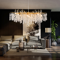 Lustre PM moderne de luxe en aluminium doré avec branches et cristaux K9, suspension ovale motif grappe pour restaurant, lampe de plafond suspendue