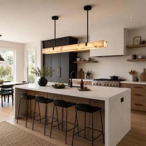 Lámpara Colgante Lineal de Alabastro con Barra de Latón, Diseño de Lámpara de Araña, Piedra Natural, Iluminación para Isla de Cocina, Comedor, Estilo Moderno - Product Image 1