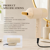 Secador de Pelo Portátil PRITECH de 1200W, Plegable, Ligero, Compacto, Bajo Ruido, Protección Contra Sobrecalentamiento, con Concentrador
