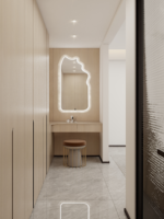 Table de toilette en bois massif avec miroir réglable et tiroirs, design écologique pour le rangement du maquillage