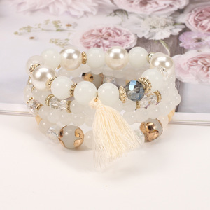 Fashion <b>Beaded</b> <b>Bracelets</b> Set With Tassel Imitation Pearl Acrylic Women's Bohemia Style Gift Jewelry Made In China - Product Image 4