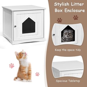 Meuble pour litière de chat - Armoire carrée couverte avec banc, mobilier dissimulé pour chat avec entrée basse - Product Image 5