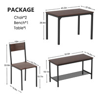 Ensemble de table à manger gain de place pour 4 personnes, table de cuisine avec banc et chaises, plateau en bois avec pieds en métal, pour cuisine et salle à manger