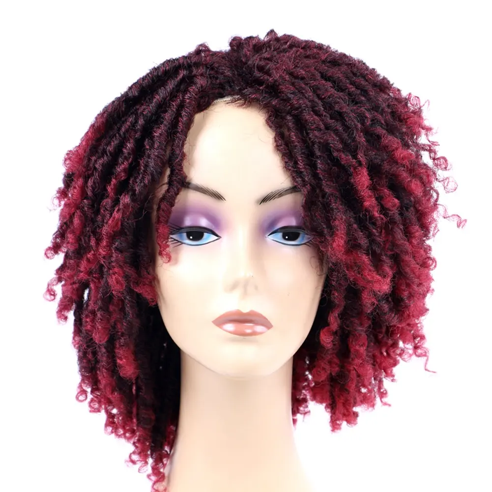 Dreadlock Hair Curly Afro Wig Braid African Synthetic Soft Faux Locs Short Wigs For Black Women Ombre Twist Crochet Wig