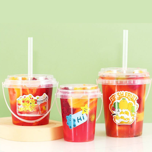 Seau à thé aux fruits jetable de 32 oz (1000 ml), gobelets à thé Boba, gobelets en plastique, seau en plastique, seau à bière avec couvercle et poignée - Product Image 2