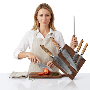 Nouvel ensemble de couteaux de cuisine Thewizcrafts 5 pièces, design moderne, ambidextre, en acier Damas et acier au carbone, finition haute brillance - Product Image 3