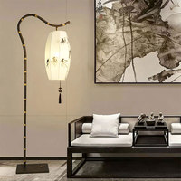 Chinesische Stehlampe, Bronze-Bambusständer mit Stoff-Lampenschirm, Zen LED-Stehleuchte für Wohnzimmer und Schlafzimmer