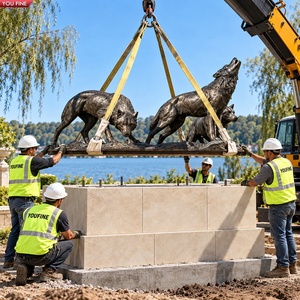 YOUFINE Statua Personalizzata a Grandezza Naturale di Un Pack di Lupi Urlanti in Bronzo con Dettagli Realistici per Piazze, Ville e Giardini - Product Image 5