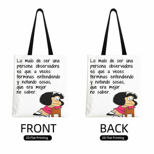 Bolso <span class=keywords><strong>de</strong></span> mano con estampado <span class=keywords><strong>de</strong></span> dibujos animados y cita en español, bolso <span class=keywords><strong>de</strong></span> hombro ligero, plegable y reutilizable, ideal para ir <span class=keywords><strong>de</strong></span> compras y para el desplazamiento diario - Product Image 3