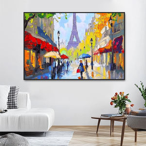 Impressionniste fait à la main <span class=keywords><strong>Paris</strong></span> Tour Eiffel Paysage de rue Art mural moderne Belles peintures de paysage en acrylique - Product Image 3