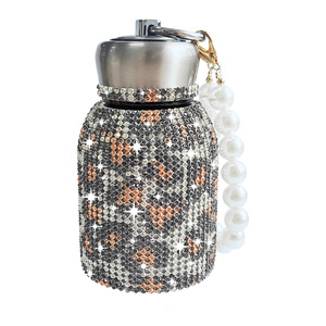 Bling Diamond Covered Chubby Mini Stainless Steel Thermal <b>Bottle</b> 300ml Portable Rhinestone <b>Flask</b> With Pearl Or Metal Chain - Product Image 2
