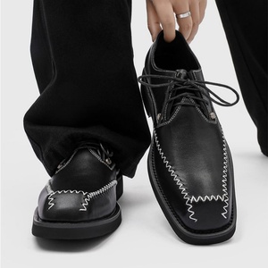 Chaussures en cuir à plateforme et bout carré, à lacets, design tendance, nouveau modèle 2026, chaussures classiques de haute qualité pour hommes, style business décontracté - Product Image 1