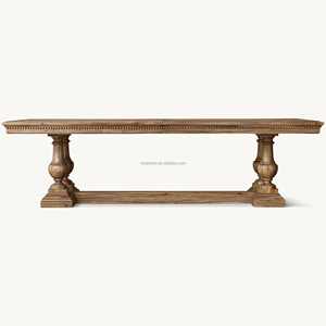 <span class=keywords><strong>Table</strong></span> à manger opulente en chêne américain style RH, bureau de banquet extensible sur mesure, moulures dentelées de luxe, bois massif imposant - Product Image 1