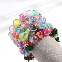 Bracelet élastique en acrylique avec perles colorées de 16 mm, motifs géométriques, ampoule et fraise, idéal pour les filles