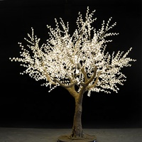 Lampu Pohon Bunga Sakura LED Natal Resin Putih Hangat 3.8m IP65 untuk Dekorasi Taman Luar Ruangan Grosir