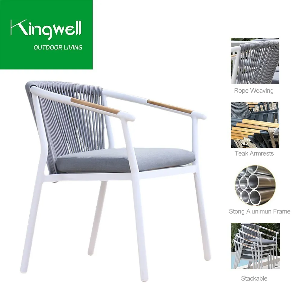 Waterproof Fabric Modern Garden Patio Furniture Dining Chairs Bistro Cafe Rope Camping Aluminum Woven Balcony Outdoor Customized