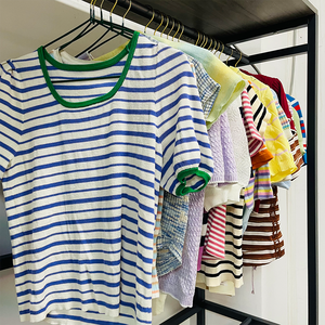 <span class=keywords><strong>Pull</strong></span> en coton tricoté d'été pour femme de haute qualité d'occasion à manches courtes Prix bas État propre pour femme - Product Image 1