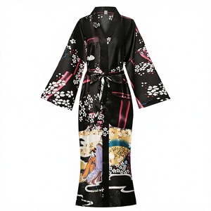 Robe kimono d'été pour femmes, vert foncé, à fleurs, sans manches, avec cordon de serrage, tissée douce, taille unique - Product Image 3