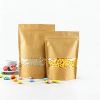 Sacs en papier kraft légers avec logo personnalisé, fenêtre transparente visible, refermables, pour l'emballage du riz, conformes aux normes alimentaires