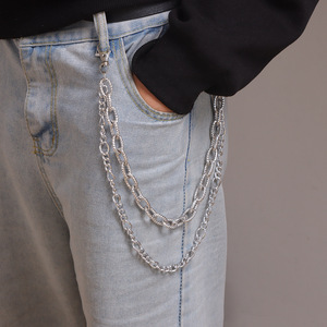 Cadena de Pantalones de Doble Capa con Relieve, Cadena de Cintura de Plata Tibetana Estilo Hip Hop, Diseño Geométrico Informal - Product Image 1