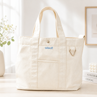 Sac fourre-tout carré en toile de 16 oz de haute qualité avec logo brodé personnalisé, poignées en toile, durable, à soufflets moyens, pour le shopping